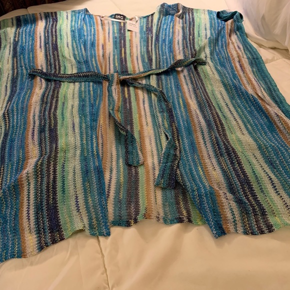 I.N.C International Concepts Stripes Zig Zag Cover Up - One Size - Pastel Blue - Picture 1 of 2